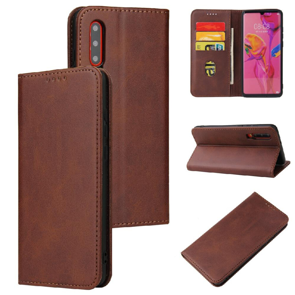(Brown) Case For Huawei P30 Card Insertion With Card Holder Kickstand Full Protection Leather Folio Flip Case Brown 764563528950