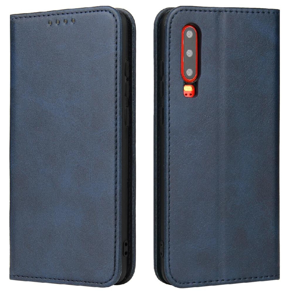 (Blue) Case For Huawei P30 Card Insertion With Card Holder Kickstand Full Protection Leather Folio Flip Case Blue 764563528981
