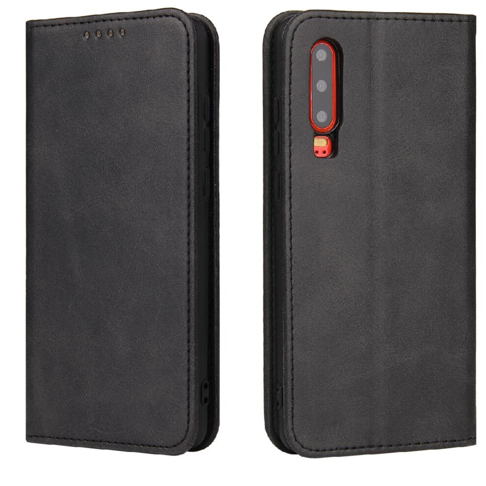 (Black) Case For Huawei P30 Card Insertion With Card Holder Kickstand Full Protection Leather Folio Flip Case Black 764563528967