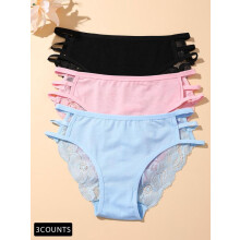 (Multicolor12, L) Women's Plain Contrast Lace Cut Out Knicker, Intimate Products, Soft Comfy Fit Breathable Panty for Daily Wear, Underwear for All Seasons, Womenswear