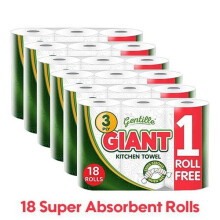 (Default) 18 Rolls Gentille Giant 3 Ply Thickness Paper Towel-Extra Strong, Absorbent, Tough, Durable Kitchen Roll- Multipurpose 6 Pack of 3 Rolls