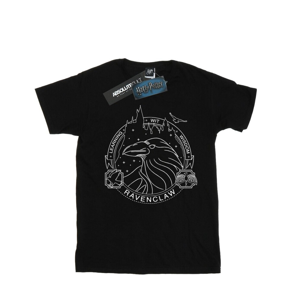 (L, Black) Harry Potter Womens/Ladies Ravenclaw Seal Cotton Boyfriend T-Shirt