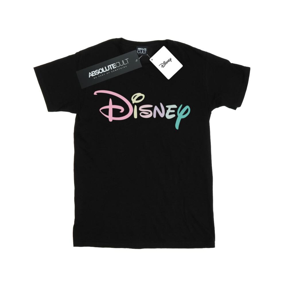 (12-13 Years, Black) Disney Girls Pastel Logo Cotton T-Shirt