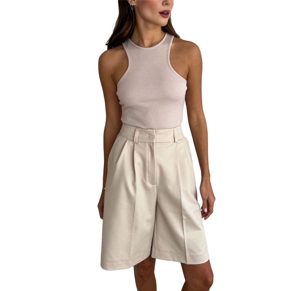 Short décontracté à taille élastique et jambes larges pour femme, taille haute, avec poches, idéal pour l'été, taille M