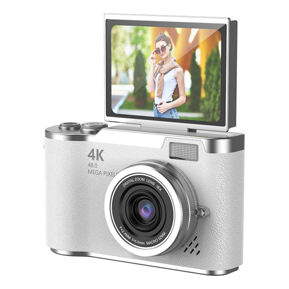 4K Ccd 8X Digital Zoom Camera For Student 48Mp Compact Photography 180 Flip Screen Selfile White 4852966725543