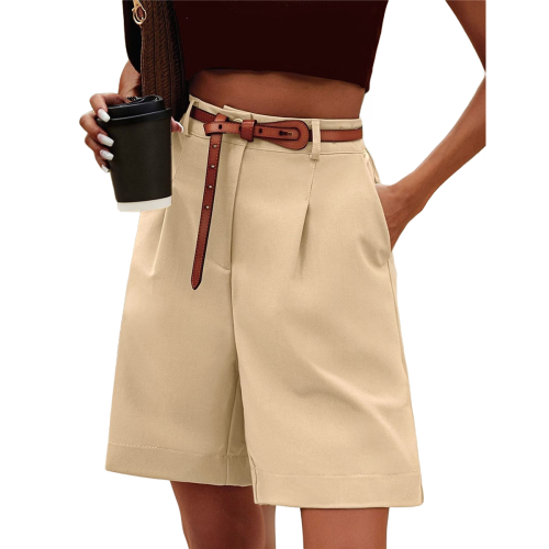 FEATEFACE Shorts für Damen, Bermuda-Shorts, leger, elastisch, hohe Taille, weites Bein, knielang, mit Taschen, Sommer-Shorts, marineblau, XL