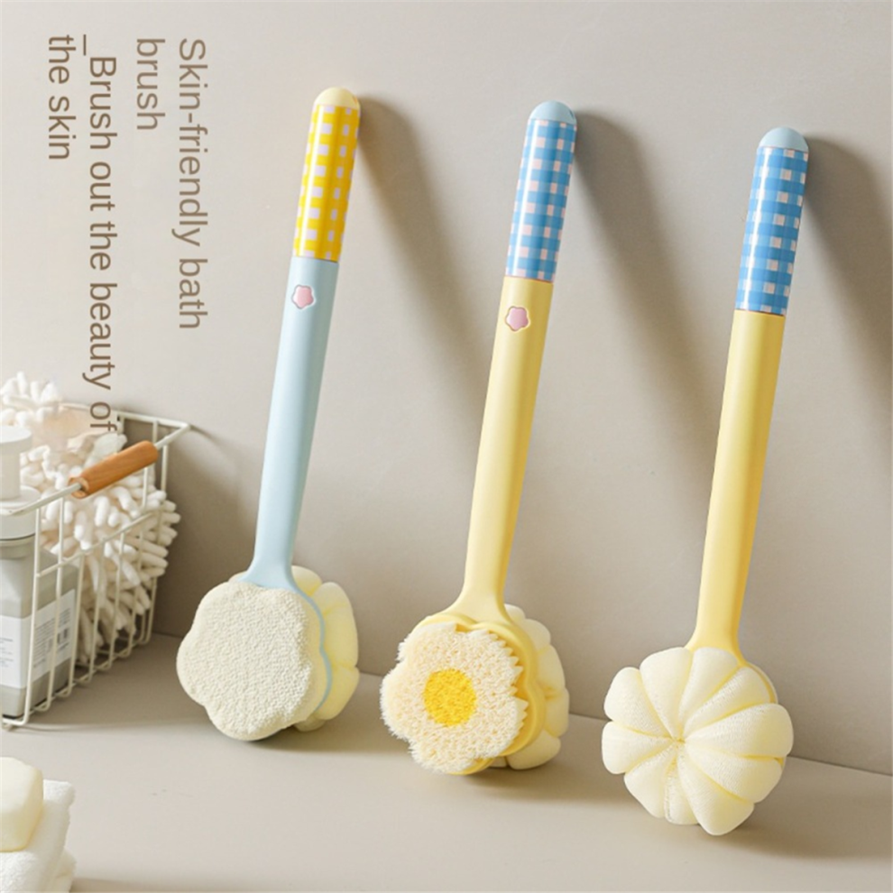 Brosse de bain à fleurs de dopamine, manche long, avec broyeur de pieds, corps de douche, brosse dorsale double face, type tissu jaune