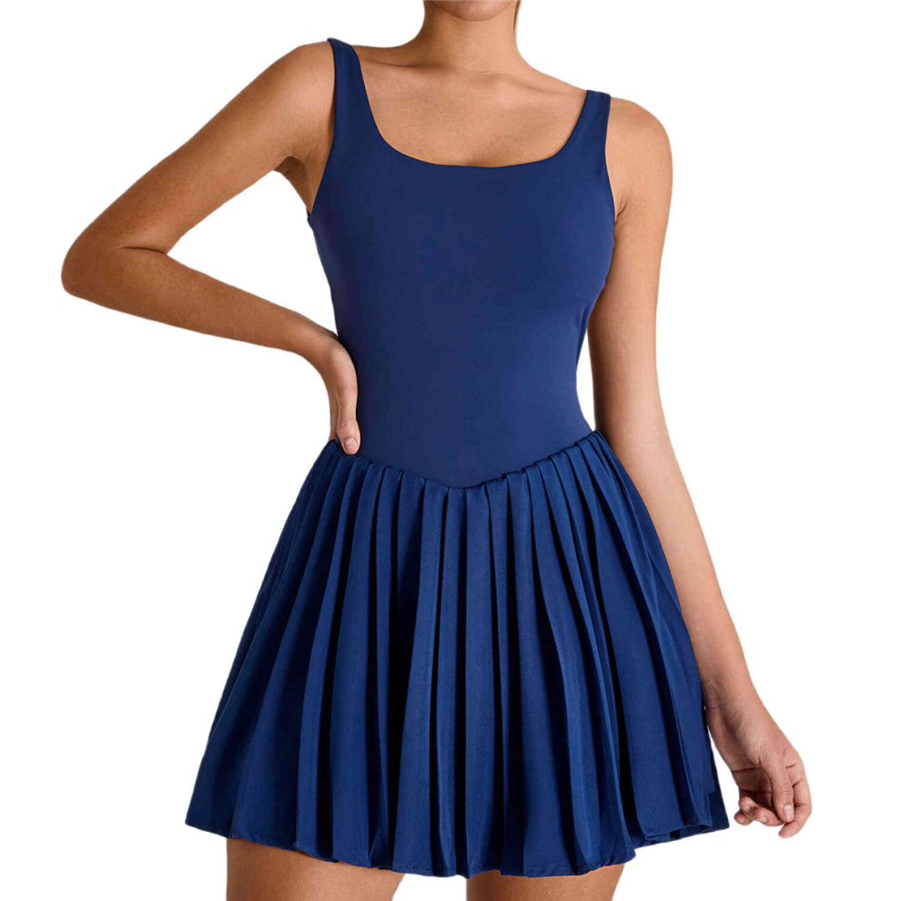 Jupe de yoga plissée pour extérieur, course à pied, fitness, tennis, bleu marine, taille M