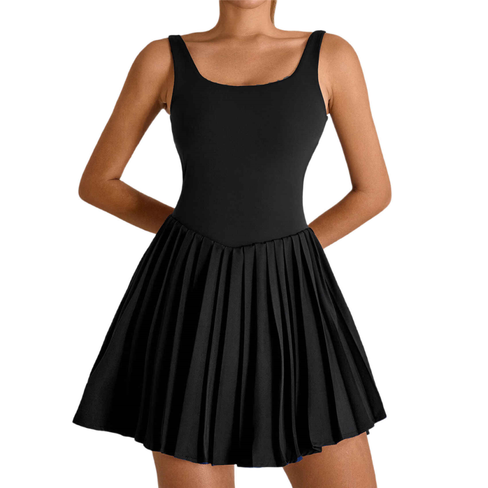 Pleated Yoga Skirt Outdoor Running Fitness Tennis Black L