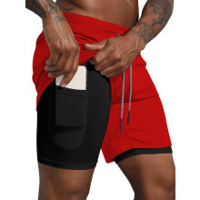 (Red, XL) Men's Colorblock Pocket Drawstring Waist 2 in 1 Shorts, Regular Fit Casual Comfortable Breathable Sports Shorts, Men's Bottoms for Summer, Men Shorts