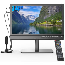 ZOSHING 14" Small 1080P screen TV with freeview Reception and Aerial,Two Power AC/DC-12V,HDMI-USB-VGA
