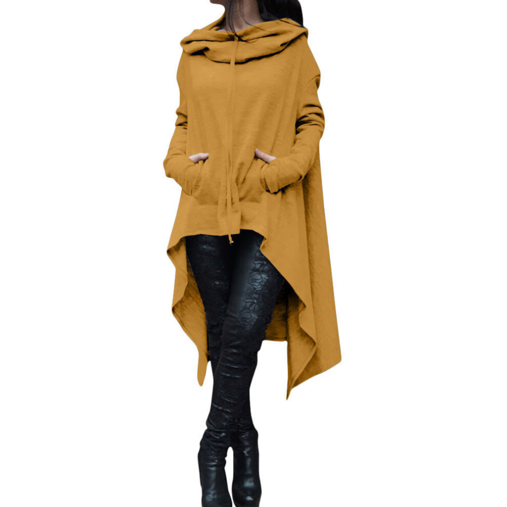 (Yellow,S)Sweat à capuche femme pull long sweat à capuche asymétrique manteau pull sweater