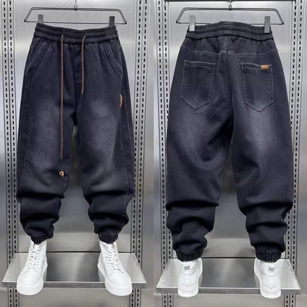 (black, 4XL) Men's Harem Jeans Japanese Harajuku Baggy Hip Hop Streetwear Black Korean Street Trousers Y2k Fashion Denim Pants