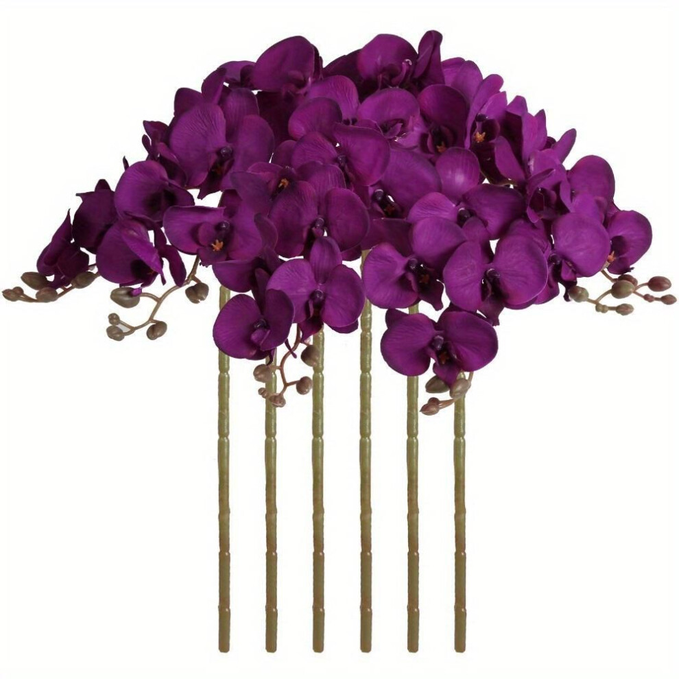 (dark purple) 6 Pcs Artificial Flowers Faux Orchid Velvet Orchids 97cm Orchids Real Look Long Stem Artificial Flowers For Tall Vase For Home Wedding Decoration
