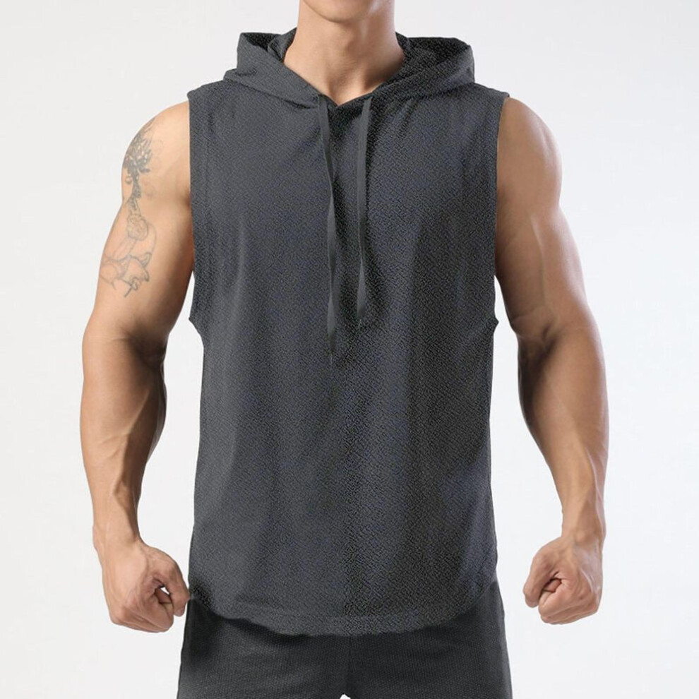 (as the picture, L) Men's Summer Thin Sleeveless Hooded Vest Sports Sweatshirt Basketball Jacket Waistcoat Bottoming Shirt Top