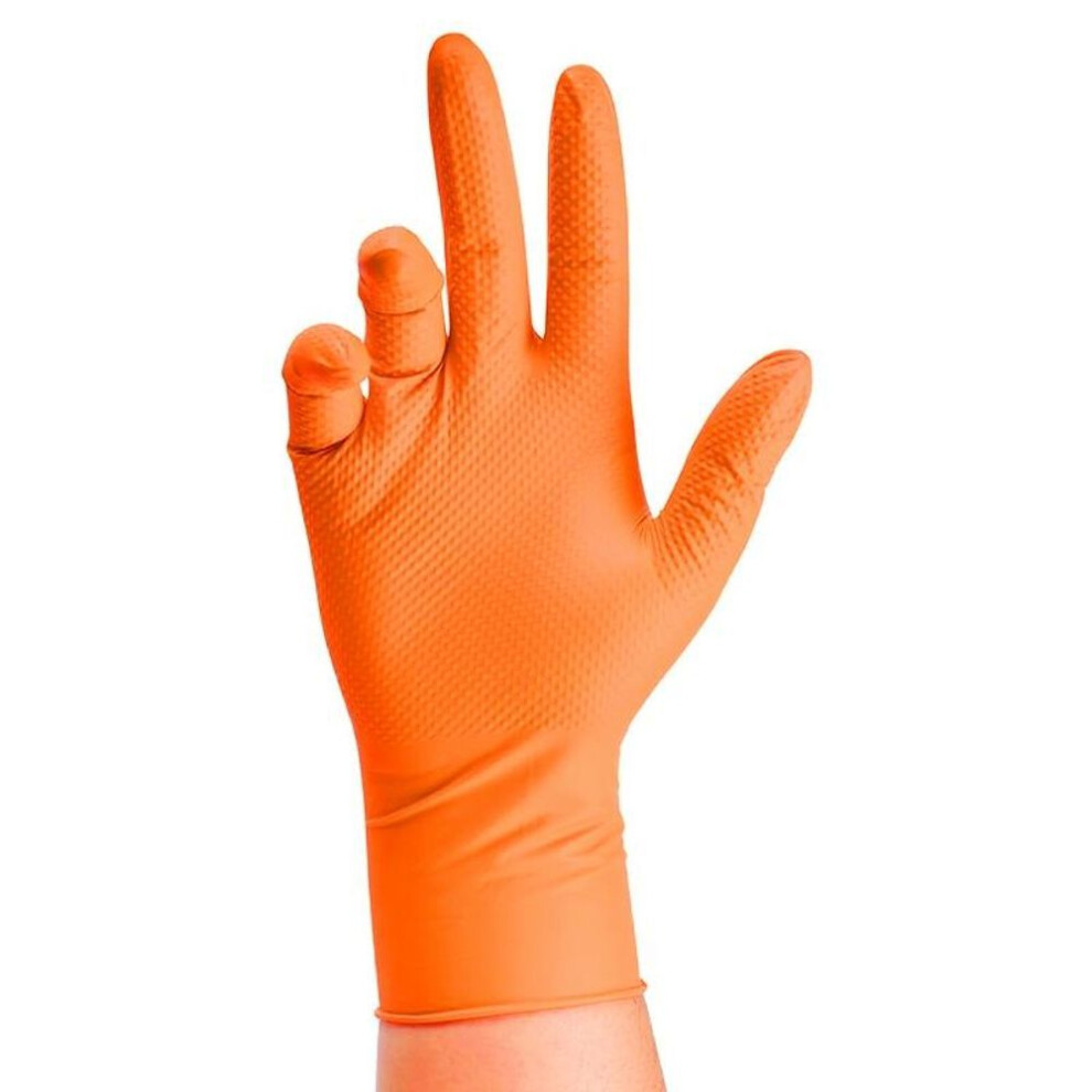 (orange, M-50pcs) Heavy Duty Orange Nitrile Gloves 8Mil Industrial Disposable Gloves with Diamond Textured Grip for Mechanic Safety & Work Gloves
