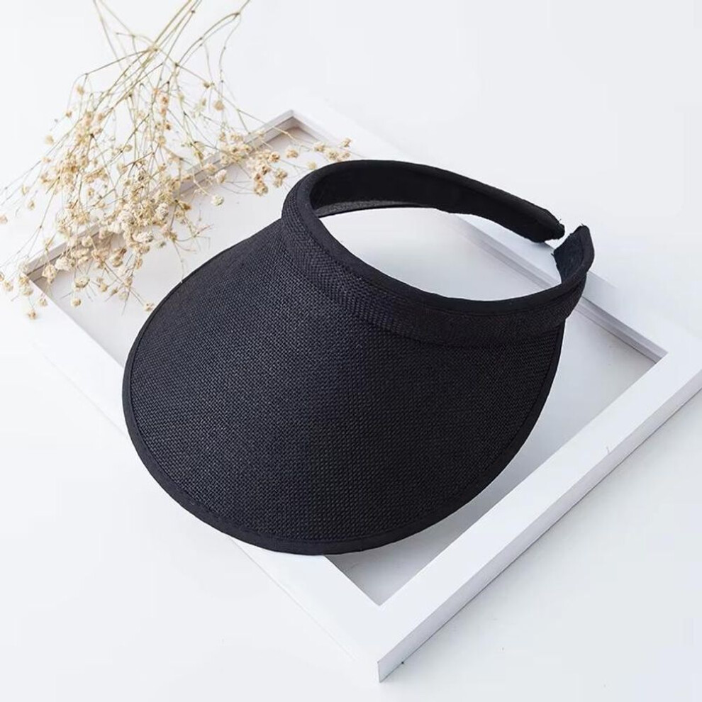 (black) Women Summer Empty Top Visors Sun Hat Simple Solid Color Wide Brim Sunscreen Cap Female Outdoor Adjustable Travel Beach Hats