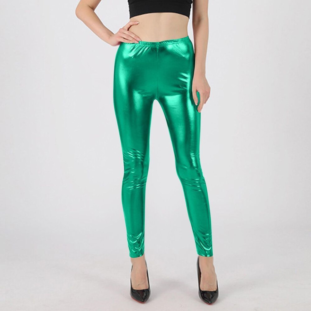 (green, M) Women's Glossy High-waisted Tight-fitting Leggings Fashion Elasticated Waist Small Legs Nine-quarter Pants