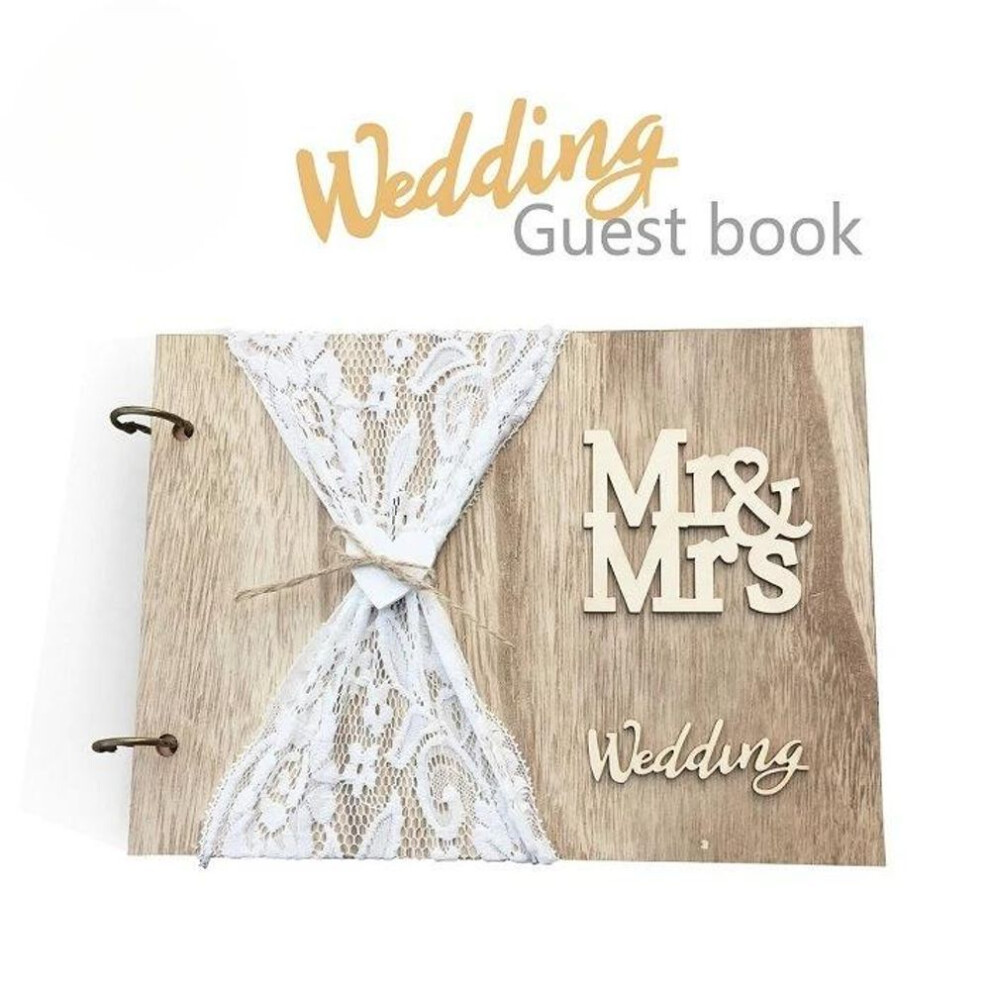 (as the picture, 30 SHEETS) 1PC Personalized Wooden Wedding Guest Book Guestbook Wedding Wood Decor Party Supplies Libro De Visitas De Boda Hoja De Firmas
