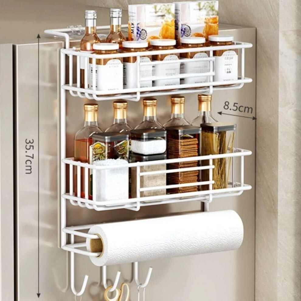 (White-Double Layers) No-Hole Spice Storage Rack Carbon Steel Cling Film Storage Rack Spice Organizer  for Home