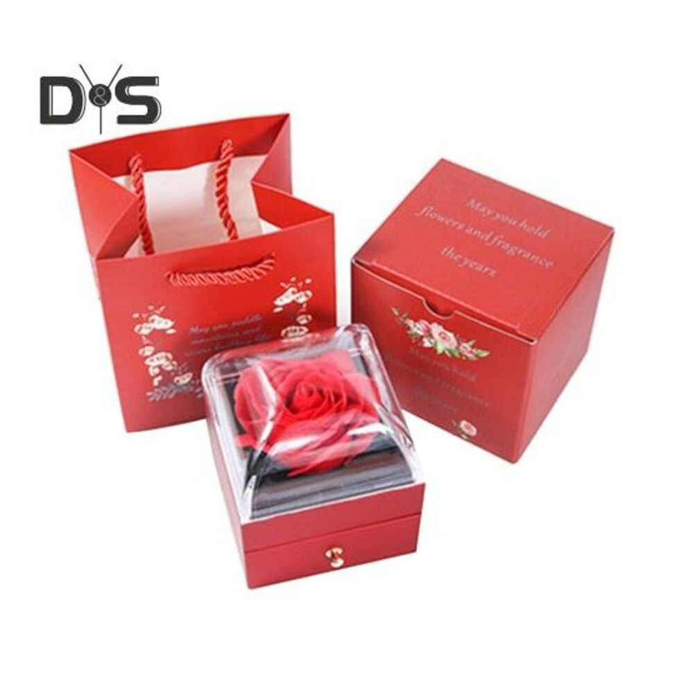 (red) Romantic Preserved Rose Gift Box Jewelry Organizer Soft Lining Ring Necklace Organizer Box Forever Flowers Rose Gifts for Birthday Anniversary