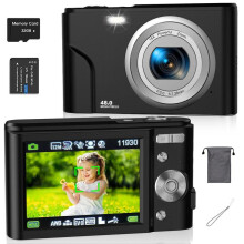 (Signal Black, one-size) Auto Focus Digital Camera, Full HD 1080P/48MP Mini Digital Cameras with 32G Memory Card, Compact Portable Camera, 16X Zoom Digital Camera