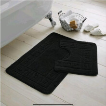 (Black) 2 Piece Soft Greek Style Memory Foam Bath Mat Pedestal Set Non-slip Bathroom Rug