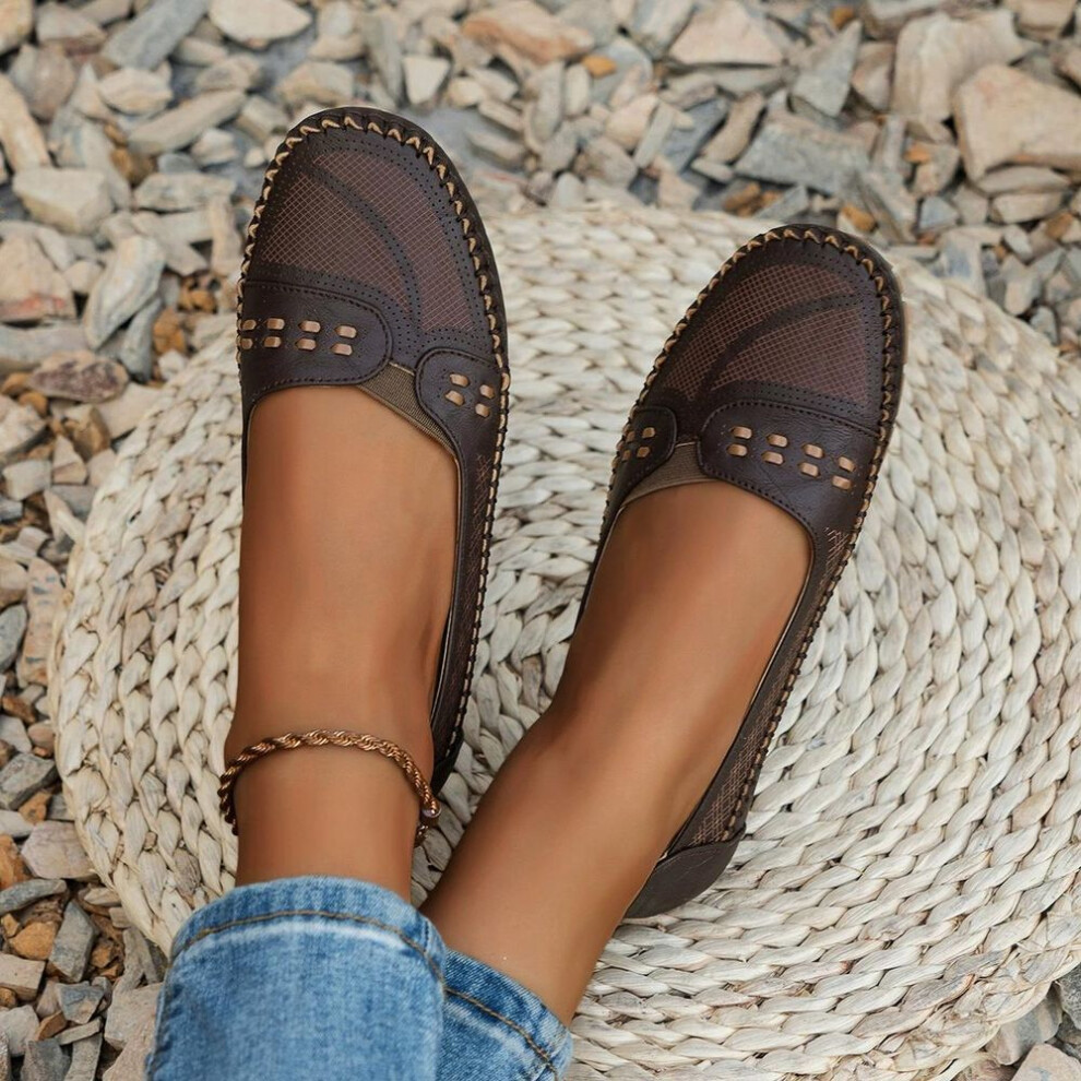 (coffee, 34EU/CN35) Vintage Style Women'S Ballet Flats Round Toe Slip-On Loafers for All-Season Casual Shoes