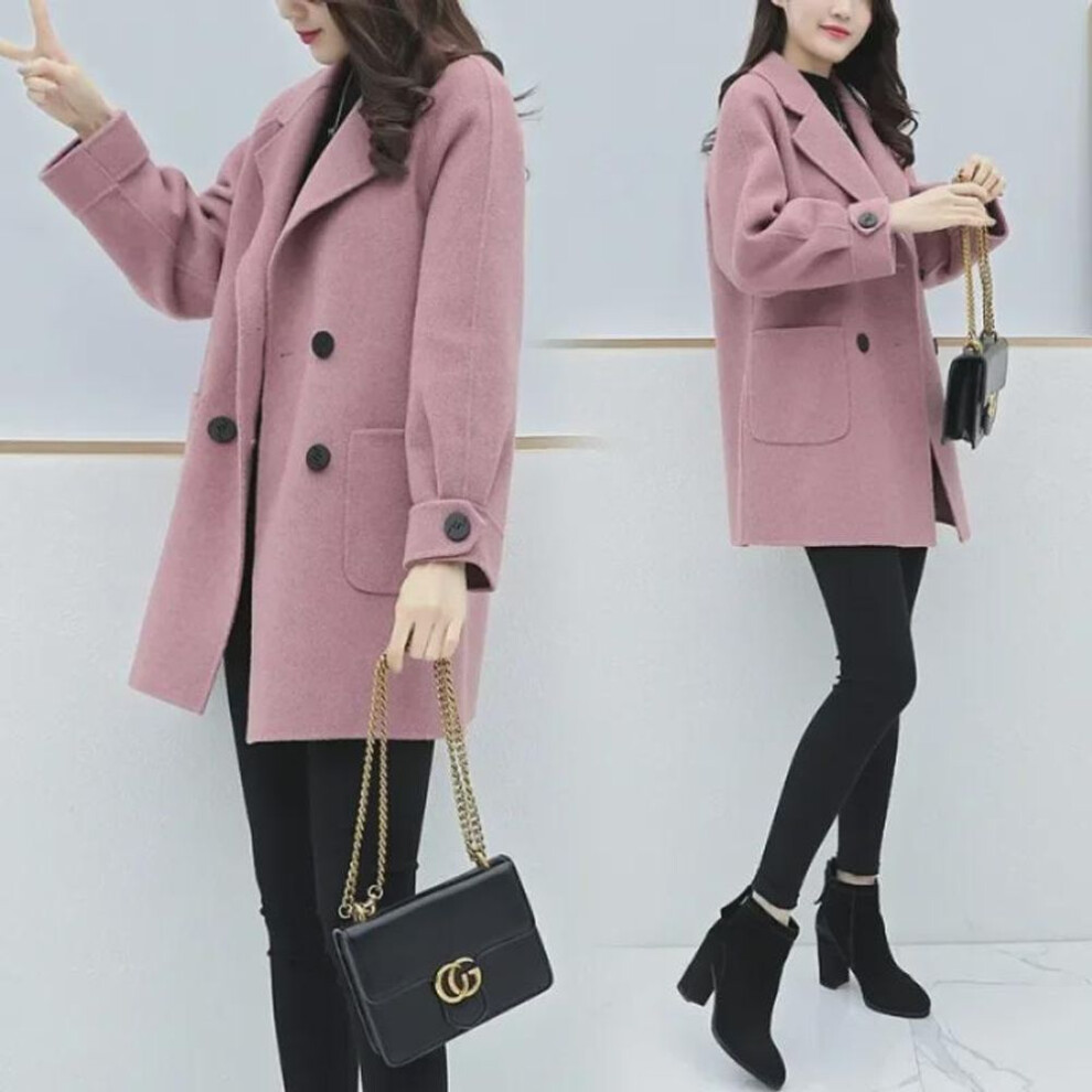 (pink, L) Women's Stylish Mid-Length Wool Coat - New for Autumn/Winter 2024, in Loose & Slim Fits, Sizes Available.