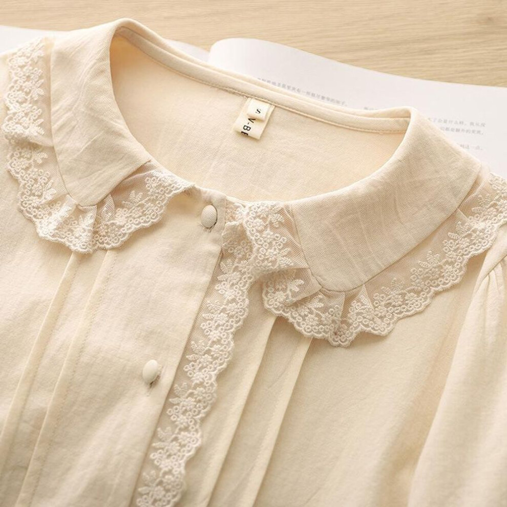 (M, apricot) Literary Sweet Lace Collar Academy Style Long Sleeve Solid Color Inner White Shirt Female