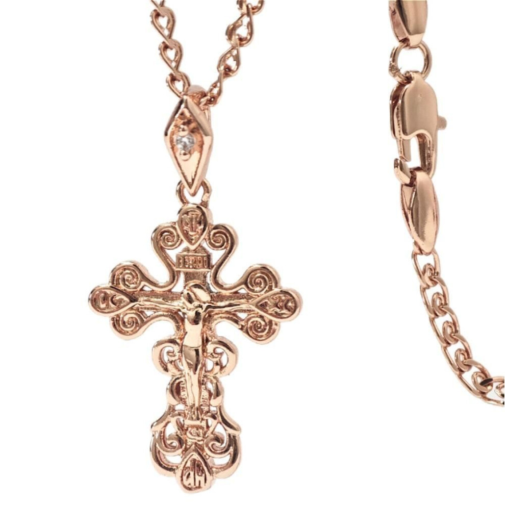 (rose gold, 65CM) Hollow Cross Jesus Pendant Rose Gold Color Necklace Women's Color-preserving Jewelry