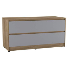 (Oak Carcass + Grey Drawers) 120cm Wide 4-Drawer Bedside End Cabinet Organiser Storage Unit Bedroom Furniture