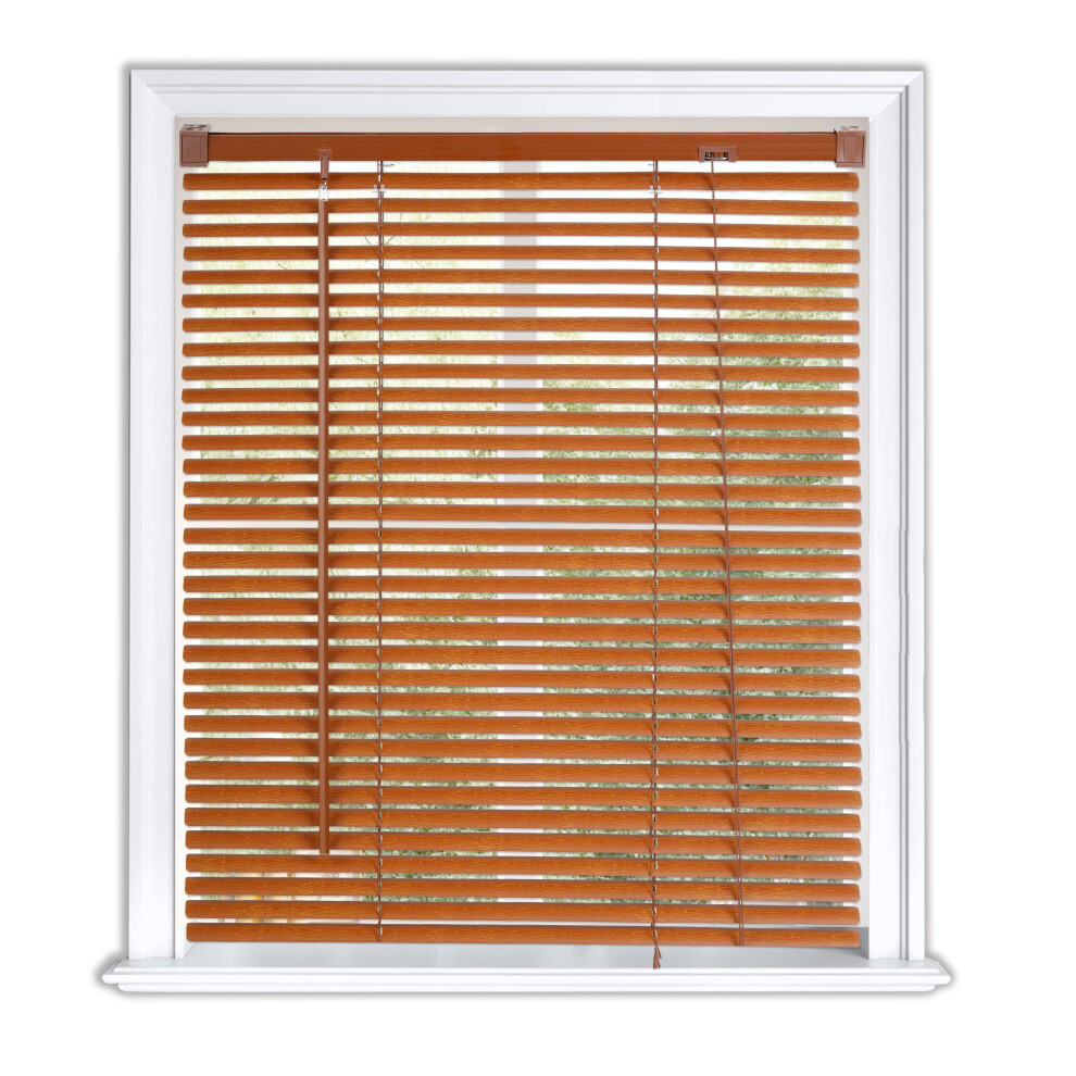 (90 cm Width x 160 cm Drop, Dark Wood Textured) Lister Cartwright 25mm PVC Venetian Blinds Windows Blind Easy Fit Child Safety Included
