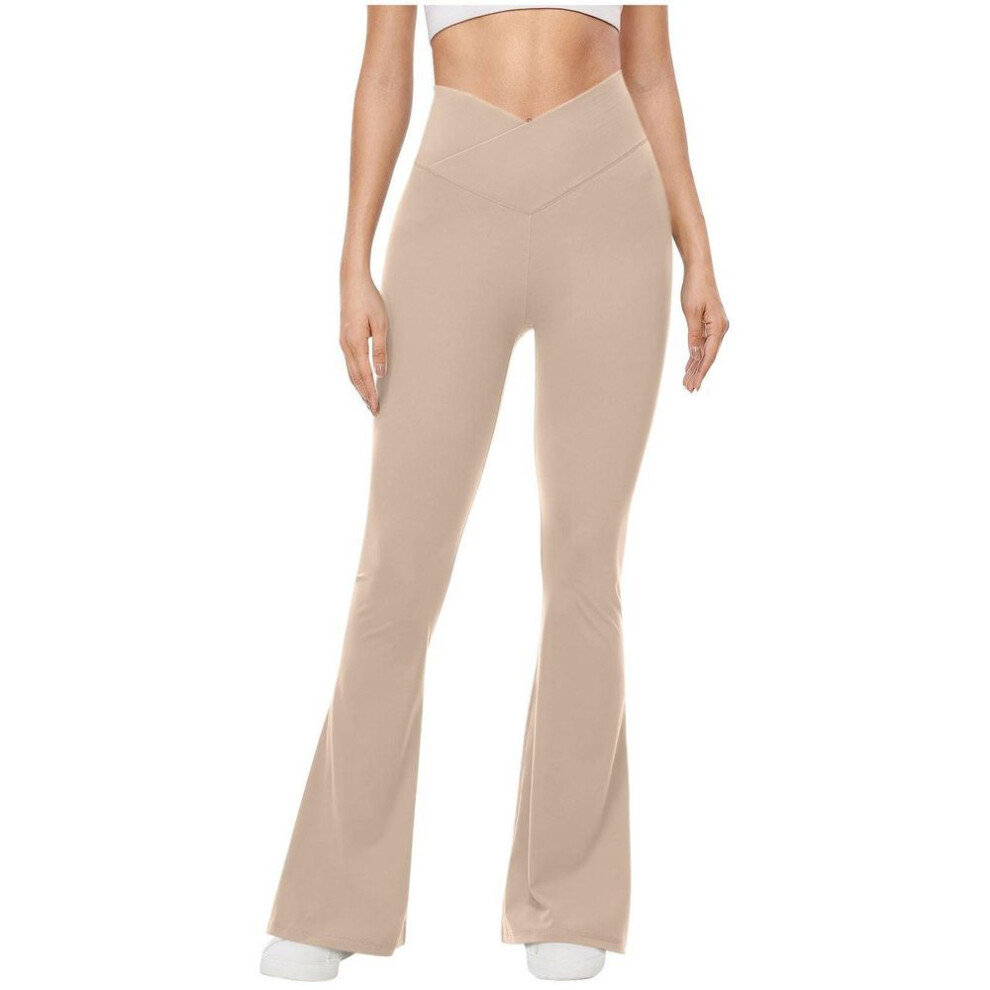 (beige, XL) Flared Leggings For Women Strech Bootcut Yoga Pants High Wasit Elastic Workout Pants Wide Leg Dress Pants