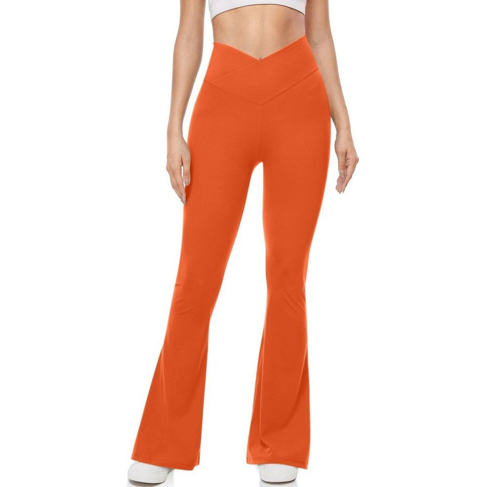 (saffron, L) Flared Leggings For Women Strech Bootcut Yoga Pants High Wasit Elastic Workout Pants Wide Leg Dress Pants