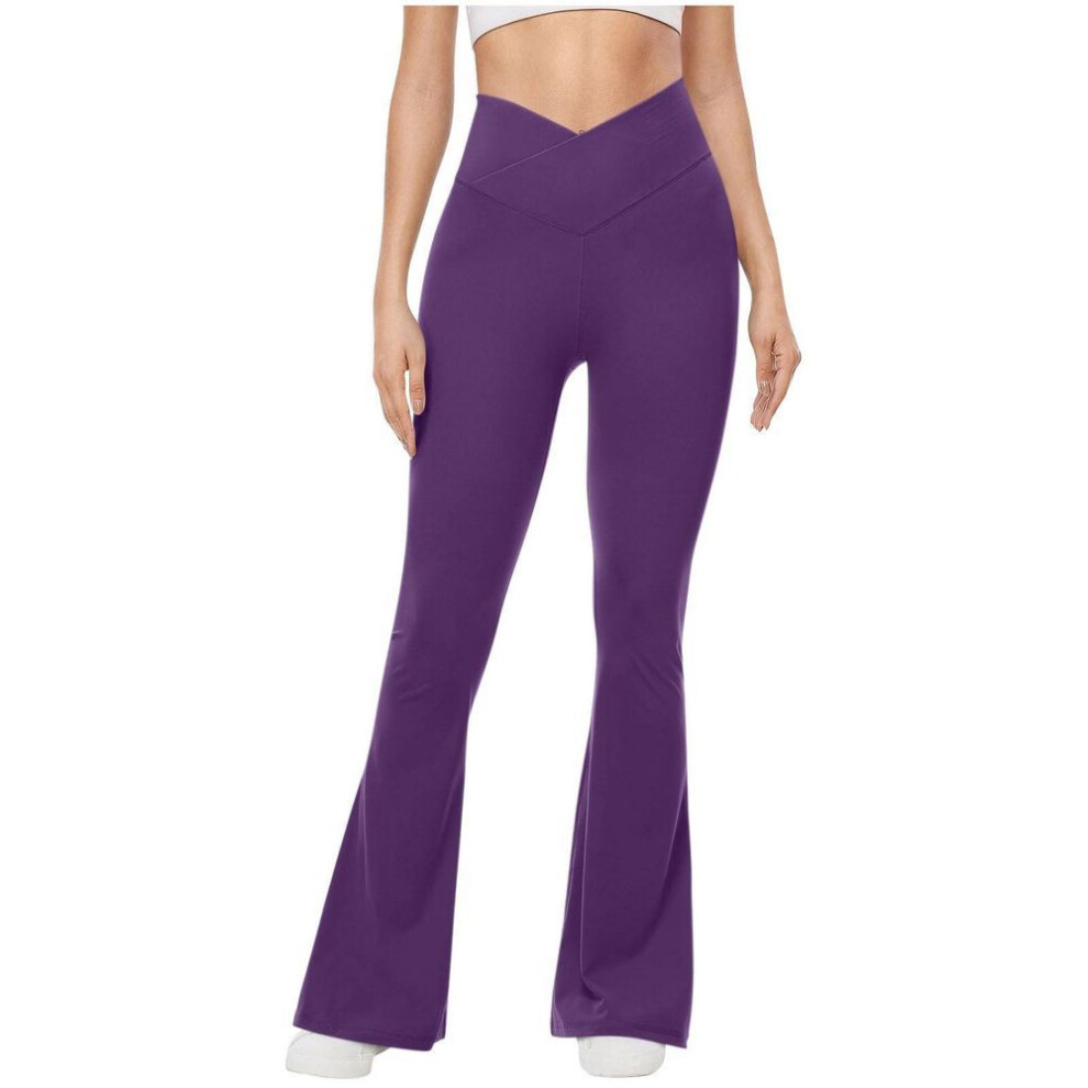 (purple, XXL) Flared Leggings For Women Strech Bootcut Yoga Pants High Wasit Elastic Workout Pants Wide Leg Dress Pants