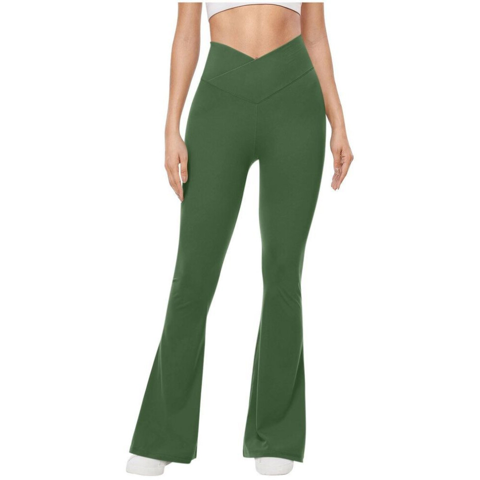 (army green, XL) Flared Leggings For Women Strech Bootcut Yoga Pants High Wasit Elastic Workout Pants Wide Leg Dress Pants