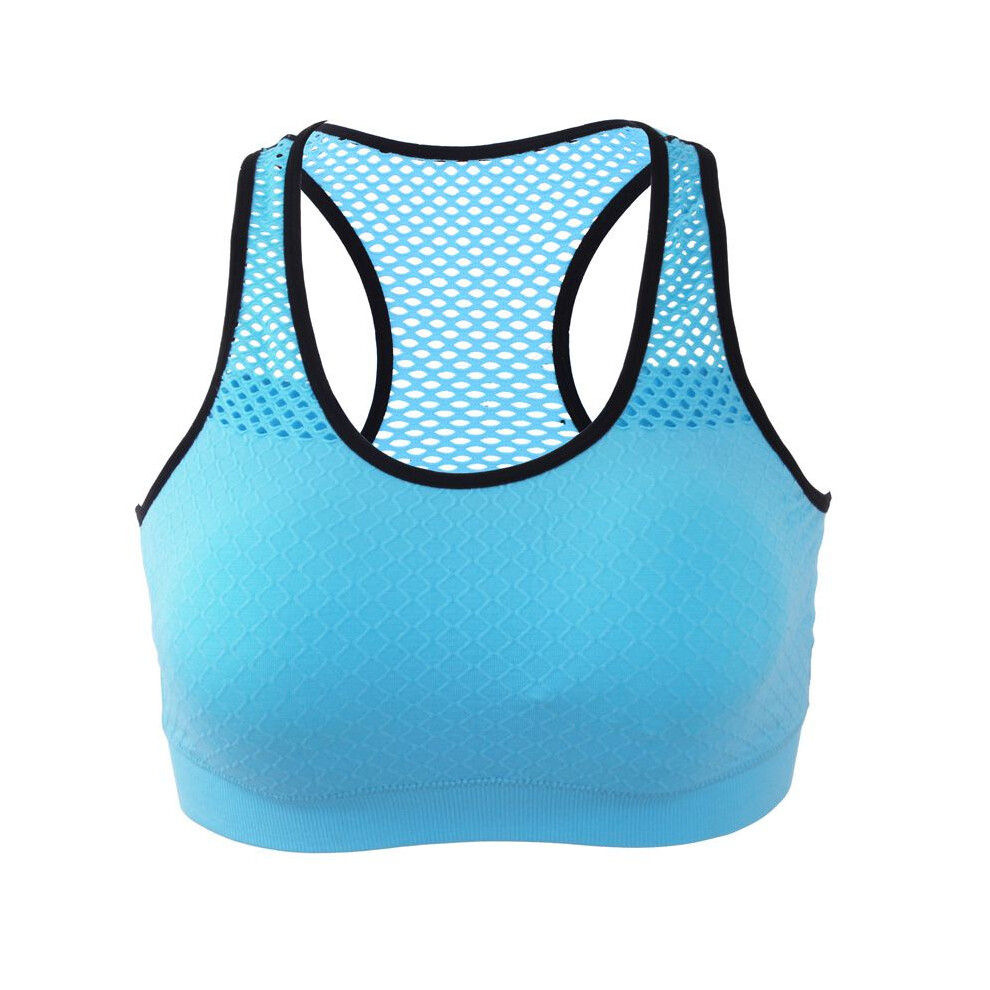 (Blue,M)Soutien-gorge de sport pour femme crop tops à fort impact push-up gilet de fitness sans fil rembourré
