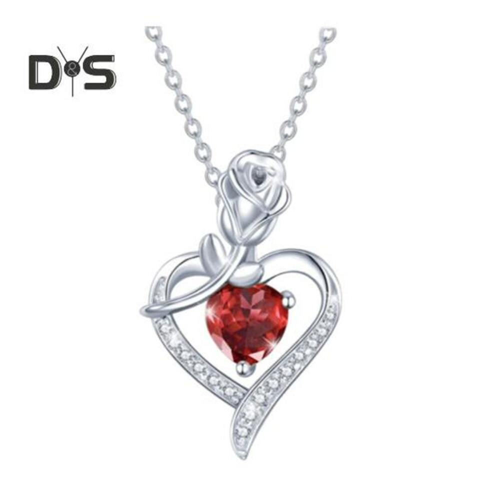 (red) Love Pendant Necklace Women Alloy Necklace Heart-Shaped Rose Design Pendant with Rhinestones Jewelry for Mom Wife Anniversary Gift Mother's Day