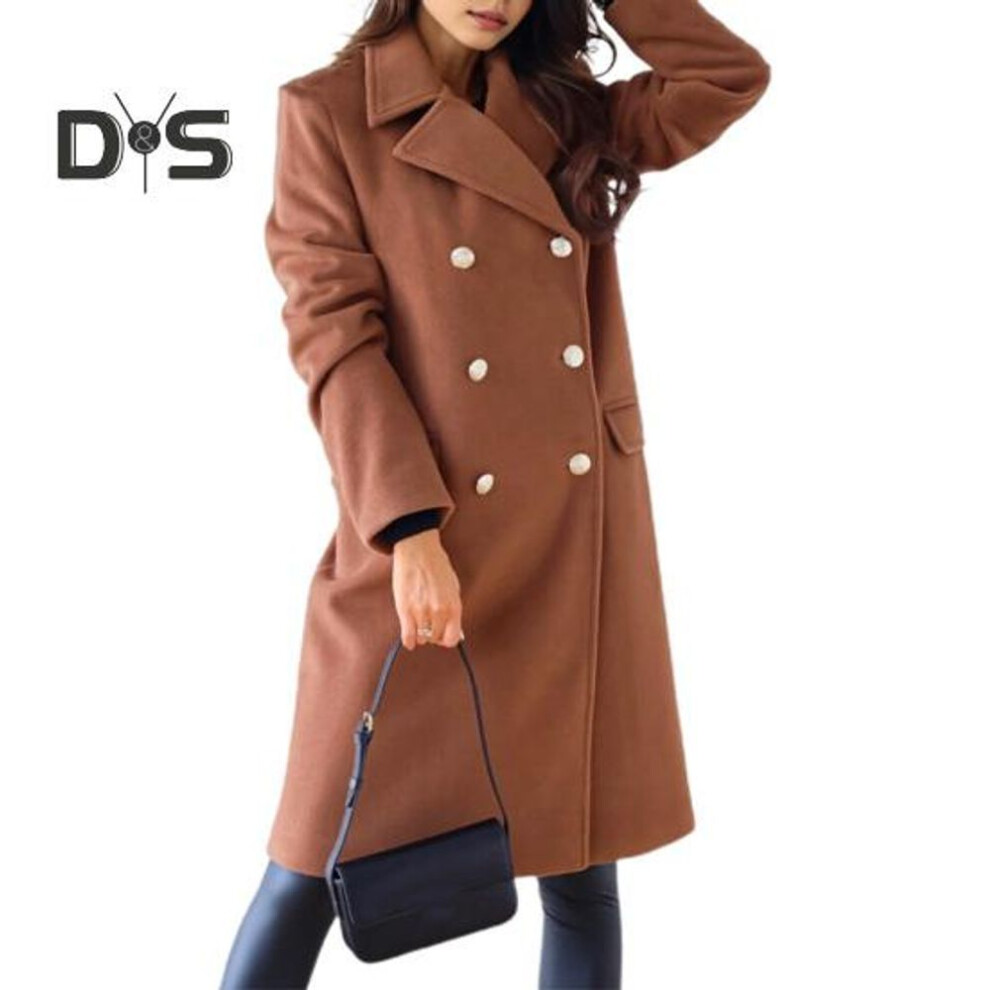 (brown, XXL) Women Winter Overcoat Turn-down Collar Pockets Pure Color Double-breasted Cardigan Loose Fit Coat Thermal Long Sleeves Commuting Dating Winter Coat