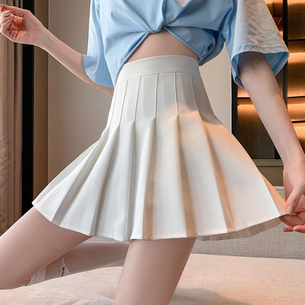 (XS, white) Mini Skirts Womens Summer Japanese School Pleated Skirts High Waist Kawaii Cute Pink Plaid Skirt Uniform Harajuku