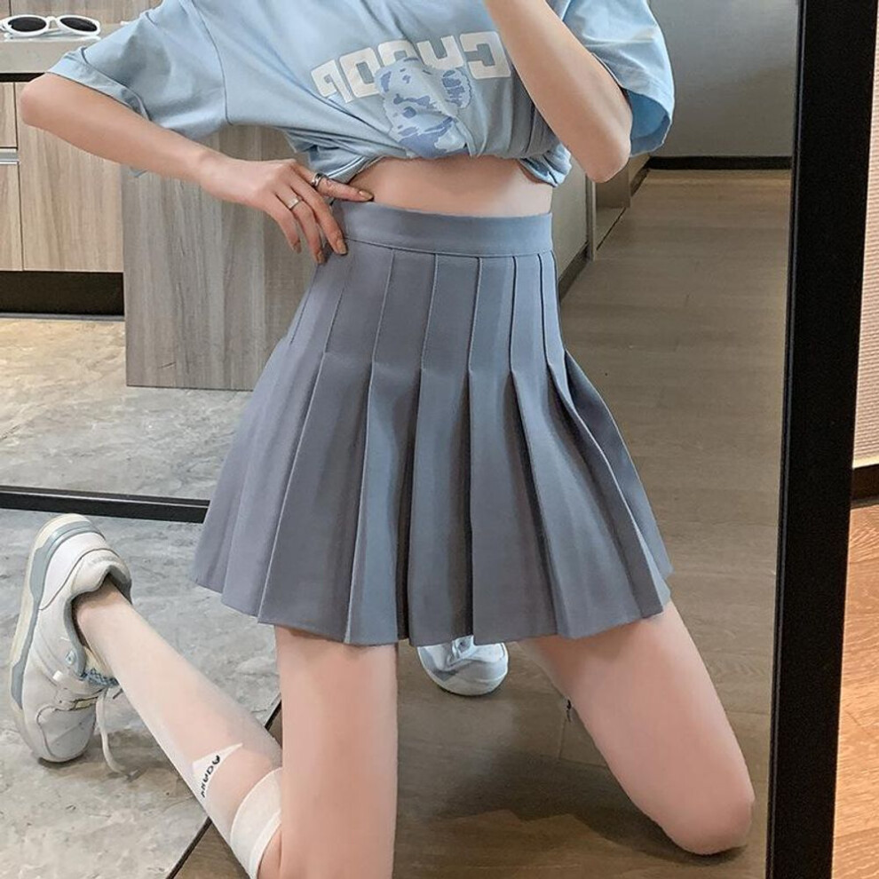 (XS, light grey) Mini Skirts Womens Summer Japanese School Pleated Skirts High Waist Kawaii Cute Pink Plaid Skirt Uniform Harajuku