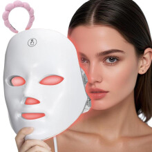 (White, one-size) 7 Color LED Beauty Mask, Led Facial Light Face Mask Comfort Skin Care Mask, Skincare Face Tool, Ideal Gift for Women, Personal Care Skincare Products