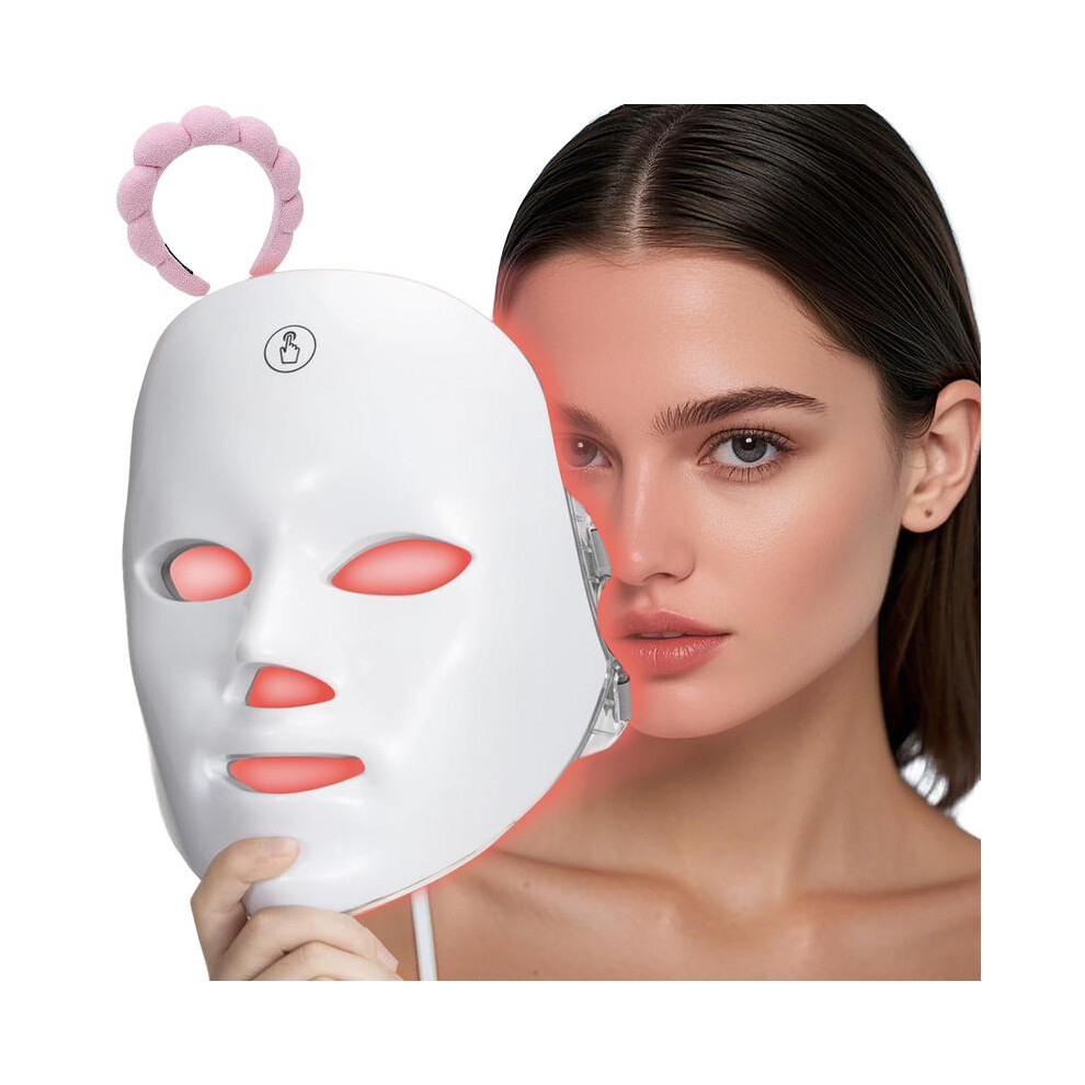 (White, one-size) 7 Color LED Beauty Mask, Led Facial Light Face Mask Comfort Skin Care Mask, Skincare Face Tool, Ideal Gift for Women, Personal Care