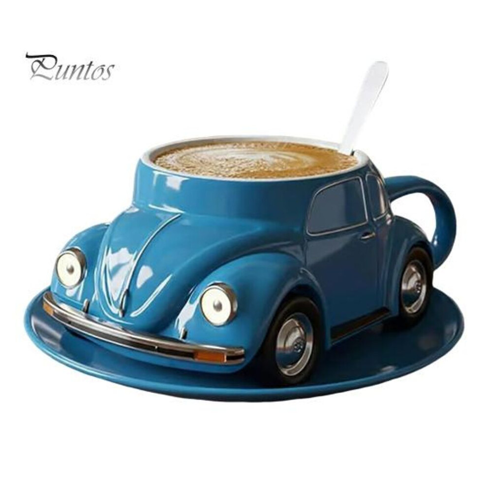 (blue) Beetle Shaped Coffee Cup Funny Drink Mug for Car Fans Novelty Tea Cup Home Office Decor Creative Gifts for Beetle Lovers