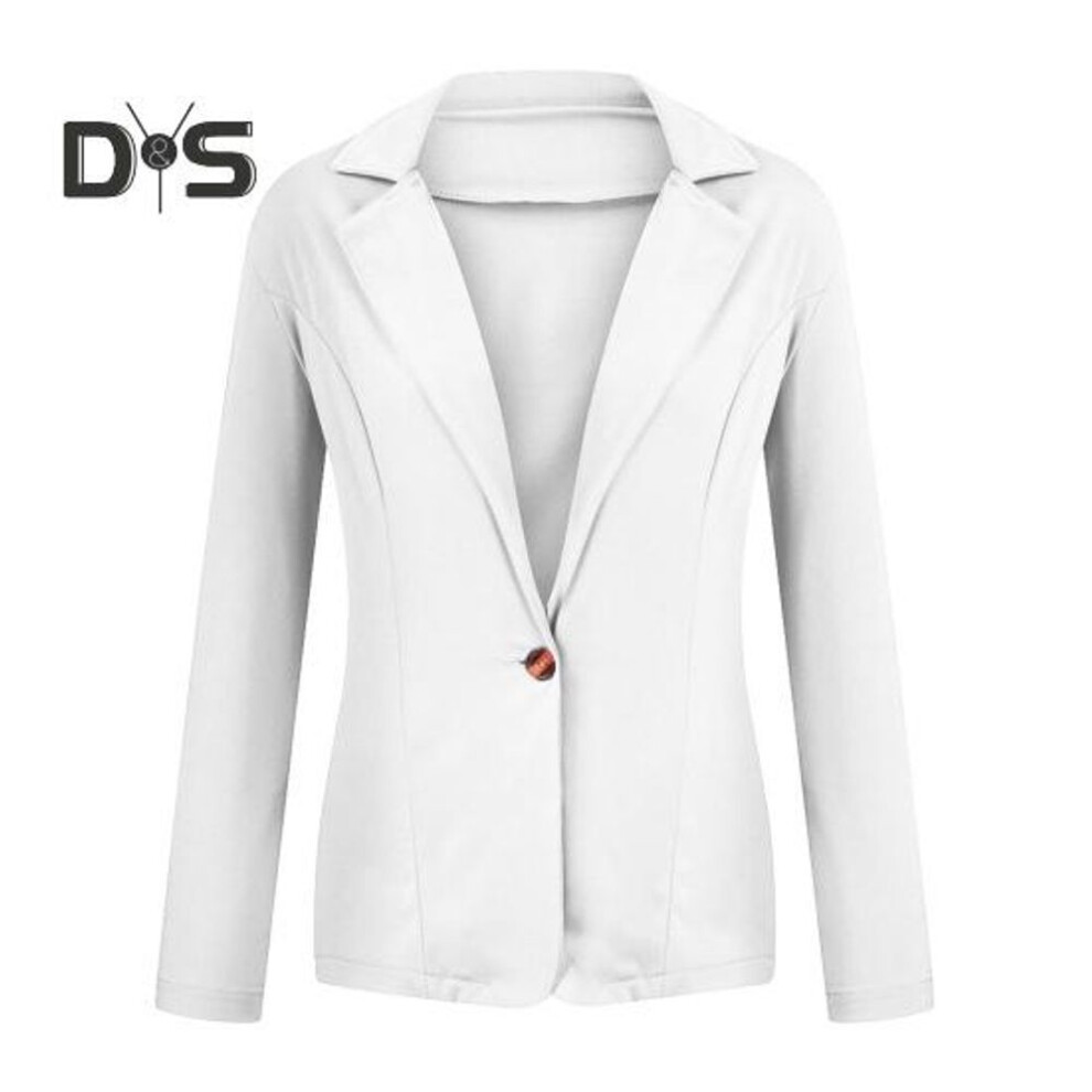 (white, XL) Women Suit Coat Lapel Long Sleeve Slim Fit Single Button Suit Jacket Solid Color Versatile Basic Jacket Business Tops Daily Wear