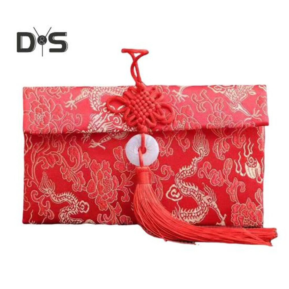 (as the picture, F) Faux Silk Red Envelope Chinese Wedding Red Pocket Lucky Money Hongbao Card Cash Envelope with Chinese Knot for New Year Spring Festival Wedding