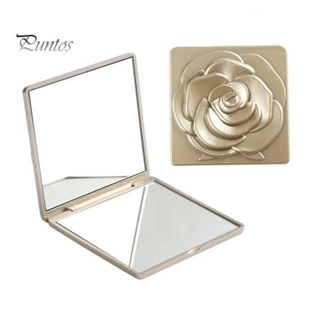 (golden) Portable Foldable Makeup Mirror Vintage Rose Double-sided Vanity Mirror High Clarity Men Women Pocket Travel Handheld Square Cosmetic Mirror