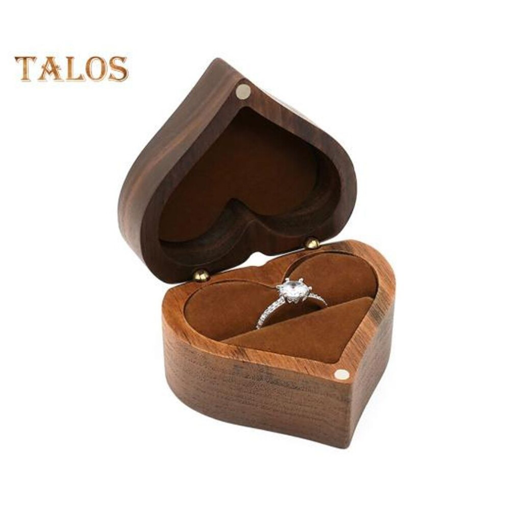(as the picture, C) Wooden Heart Shaped Ring Gift Box Soft Lining Portable Personalized Vintage Wood Jewelry Box Wedding Ring Holder