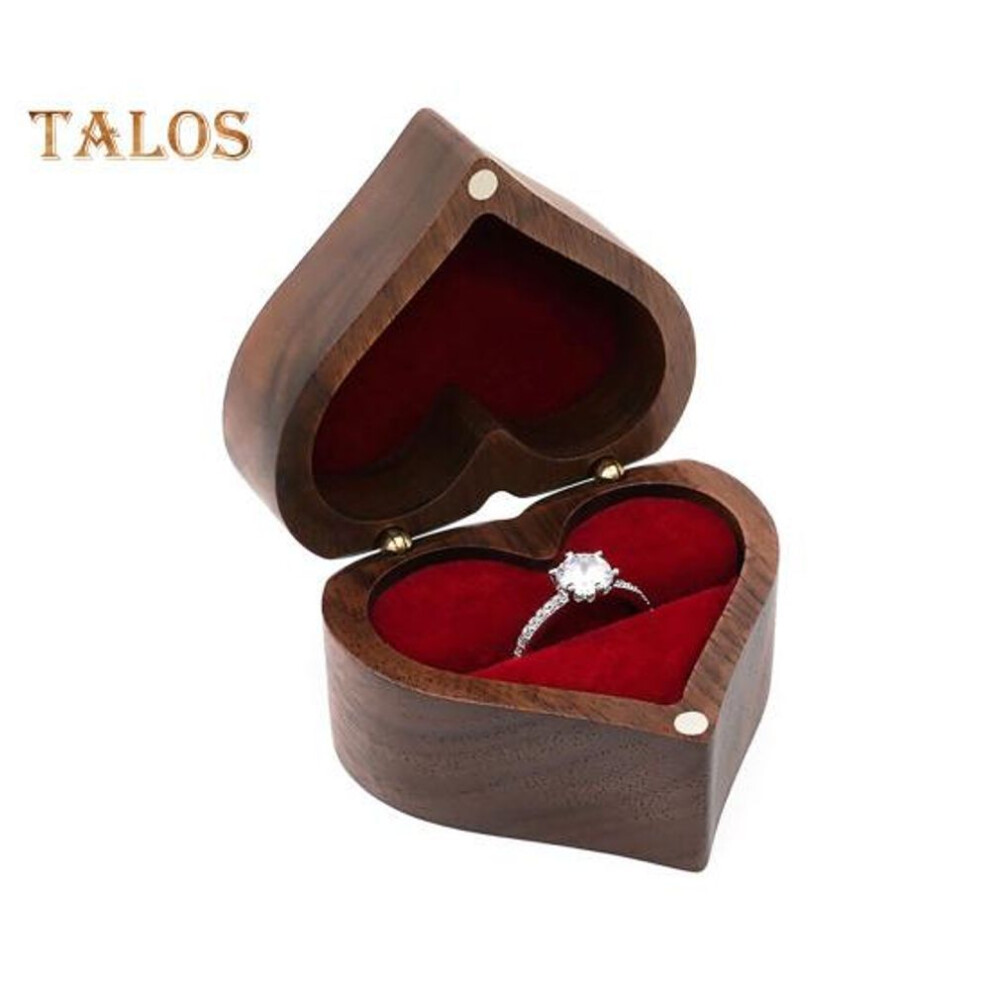 (as the picture, B) Wooden Heart Shaped Ring Gift Box Soft Lining Portable Personalized Vintage Wood Jewelry Box Wedding Ring Holder